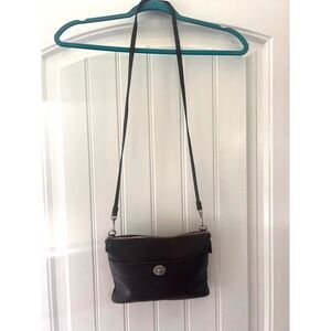 Coach New York Dark Brown Leather Turnlock Crossbody Bag Silver Hardware